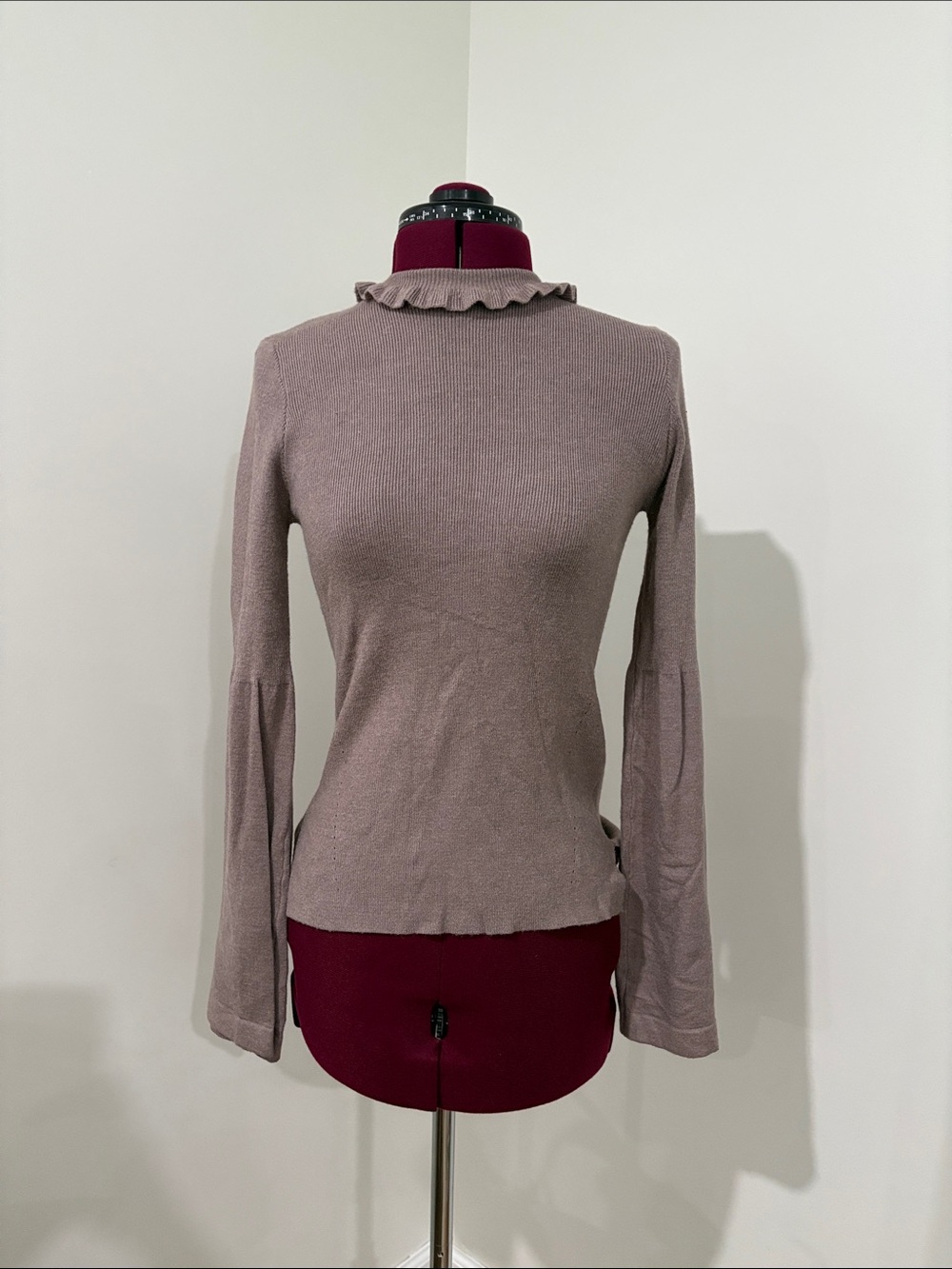 Aritzia Mauve Ruffle Mock-Neck Long Sleeve Top